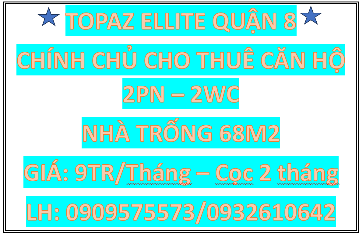 Chính Chủ Cho Thuê Căn Hộ Chung Cư 70m2 Topaz Elite